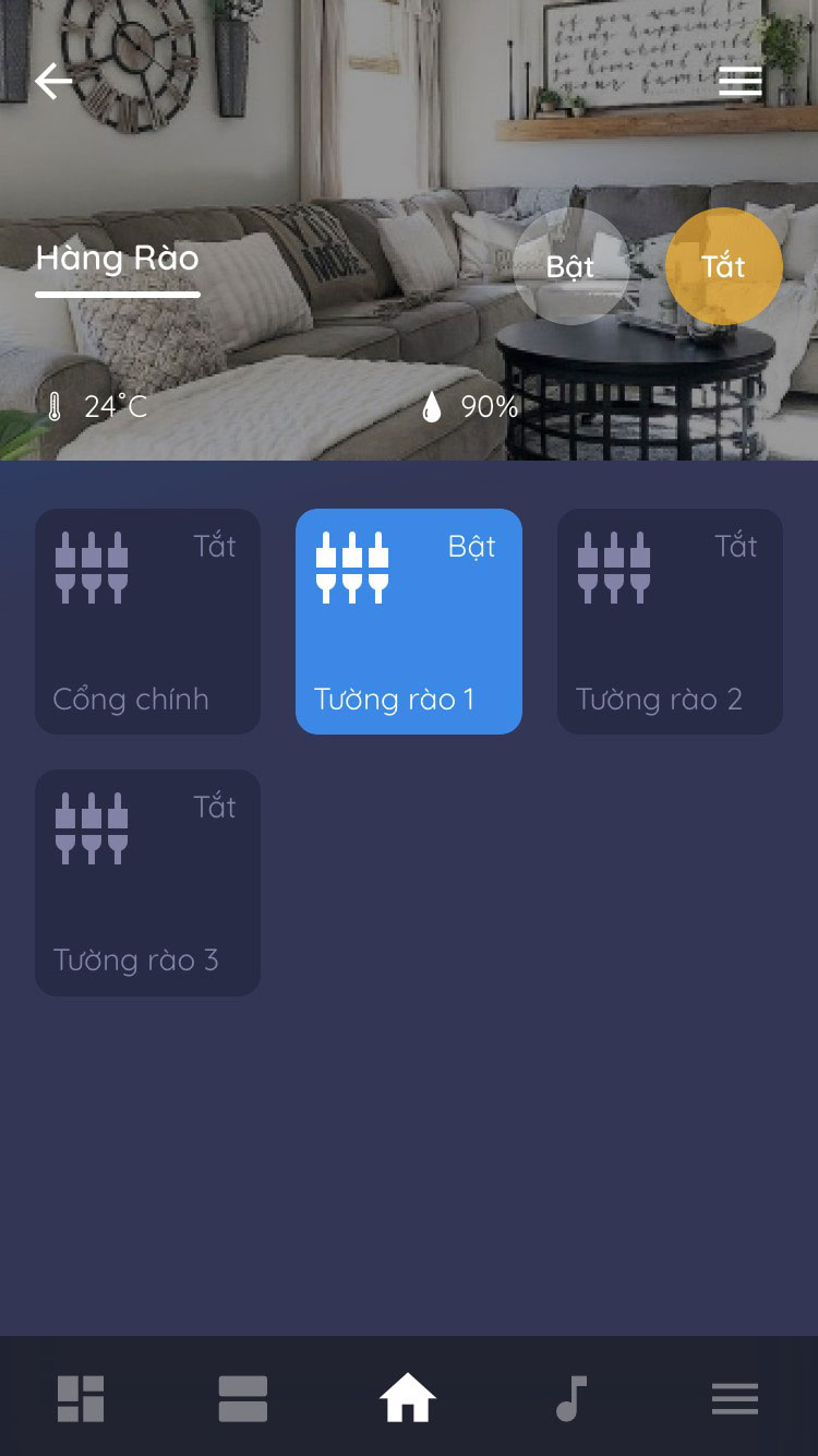 giao diện hiển thị thiết bị trên ứng dụng